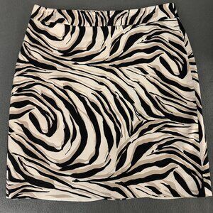 LOFT Zebra Print Pencil Skirt Black Ivory Beige Size 8